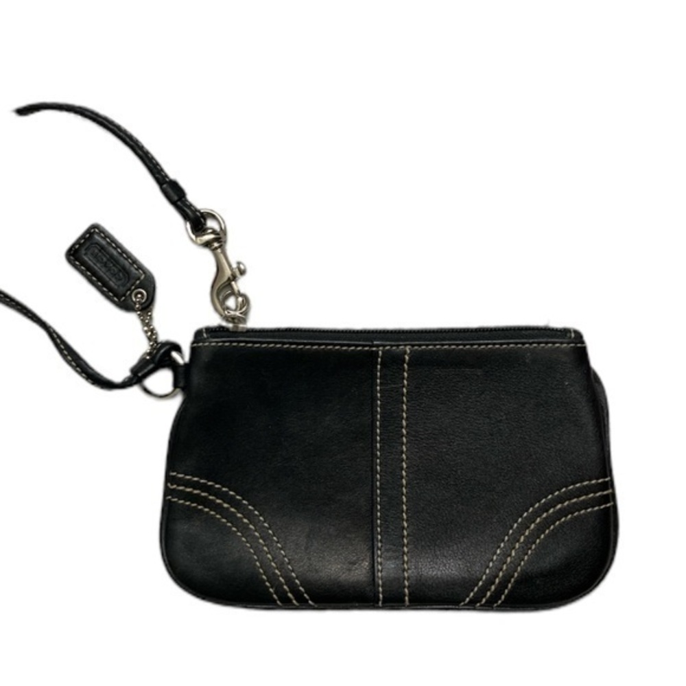 Coach black leather wristlet bag